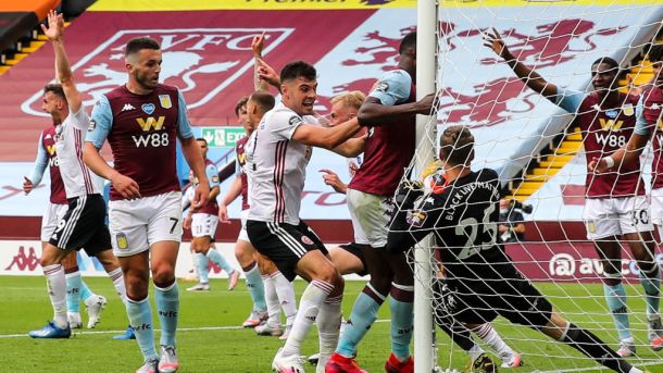 A lengthy VAR review showed Targett had clipped Chris Basham in the box, but the 'double jeopardy' rule - which means a player cannot be sent off when conceding a penalty if they were making an attempt to win the ball - saw the Villa left-back only pick up a booking.