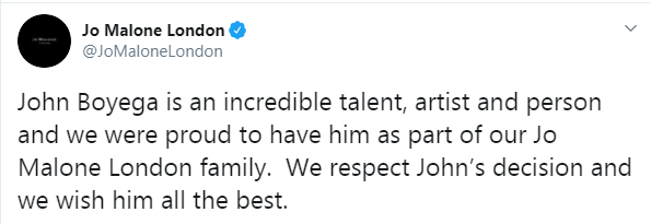 I don't possess energy for rubbish - John Boyega closes ambassadorial arrangement with Jo Malone in the wake of being removed of an advert for the Chinese market