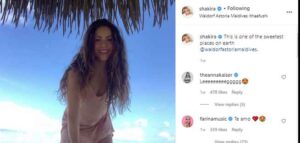 Shakira's sea shore photograph circulates around the web as the vocalist vacations in Maldives