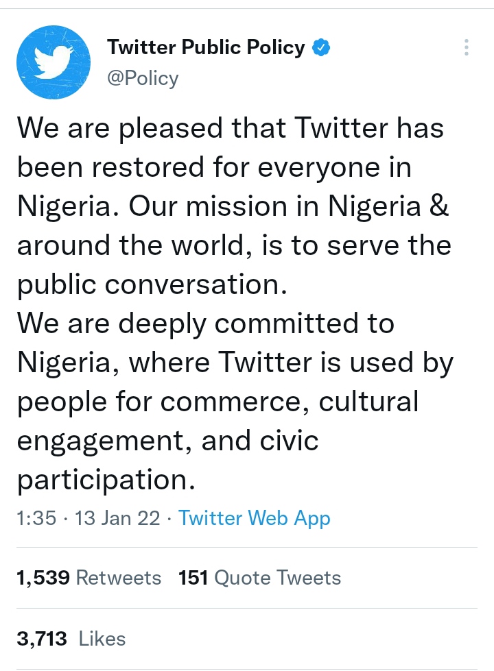 Twitter speaks as Buhari administration lifts ban
