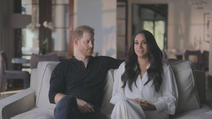 Harry and Meghan being interviewed in the Netflix series.