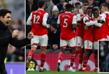 Tottenham 0-2 Arsenal: Gunners extend lead to eight points