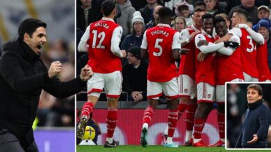 Tottenham 0-2 Arsenal: Gunners extend lead to eight points