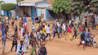 People walk as they protest in Moundou, Chad, October 20, 2022 in this picture obtained from social media.