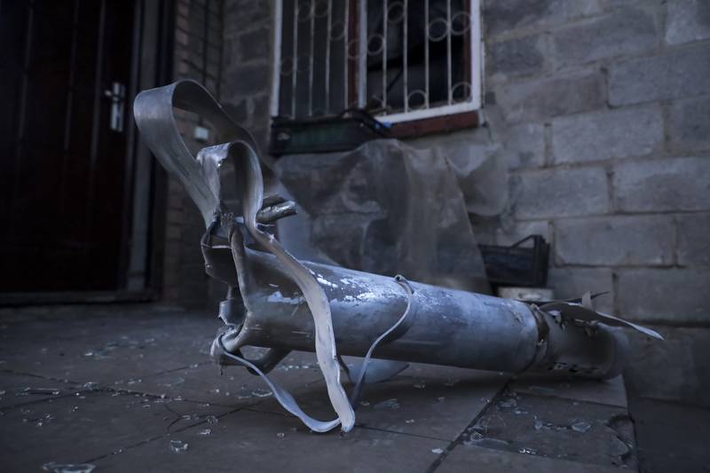 A missile fragment left by shelling in Russian-controlled Donetsk. AP