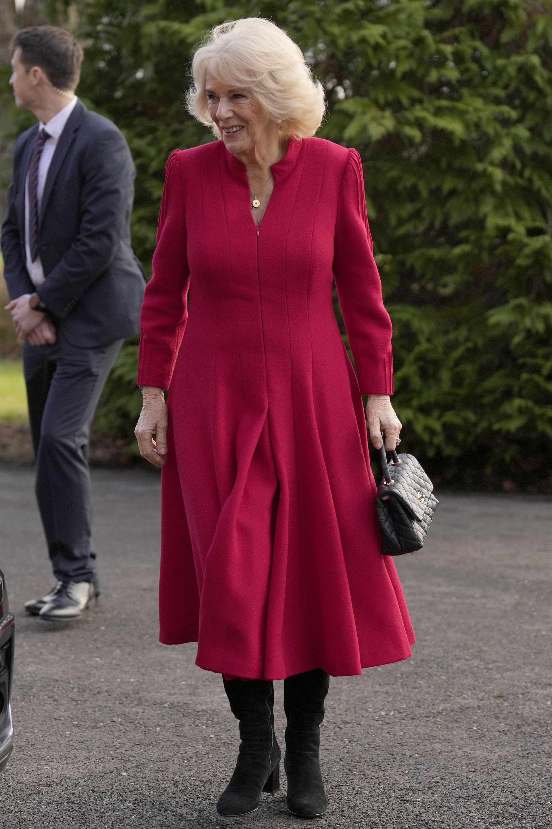 Queen Camilla red dress