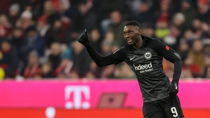 Randal Kolo Muani celebrates scoring against Bayern Munich