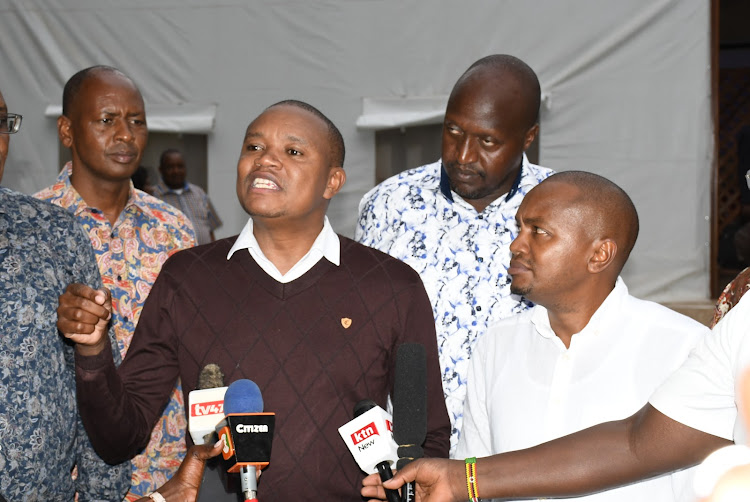 Molo Mp Kimani Kuria flanked by members of the Finance and National Planning Committee address the press at Simba Lodge in Naivasha after meeting senior staff from KRA. The committee said that the country lost over Sh200bn in the last two years due to illegal tax waivers and exemptions.