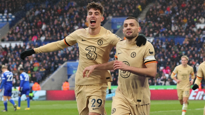 Kai Havertz (left) celebrates Mateo Kovacic's match-sealing goal against Leicester City