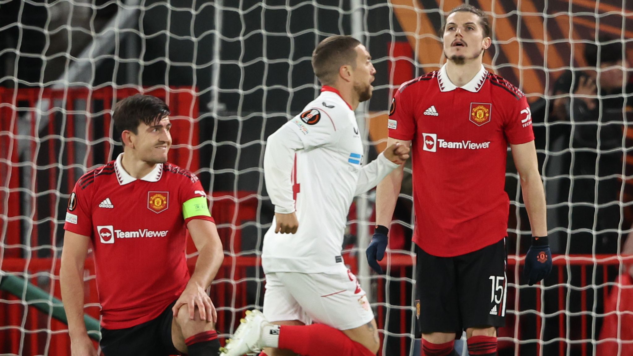 Manchester United 2-2 Sevilla: Harry Maguire and Tyrell Malacia own goals transform Europa League quarter-final