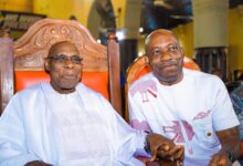 SOLUDO COMMISERATES WITH FORMER MINISTER OF AVIATION, OSITA CHIDOKA ON THE DEMISE OF HIS MOTHER