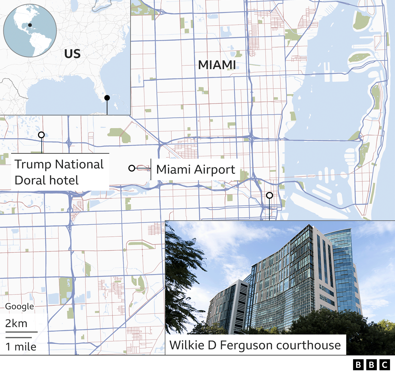 Graphic showing where Trump will be in Miami