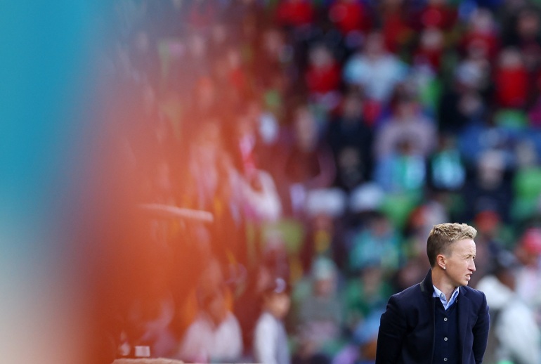 Soccer Football - FIFA Women’s World Cup Australia and New Zealand 2023 - Group B - Nigeria v Canada - Melbourne Rectangular Stadium, Melbourne, Australia - July 21, 2023 Canada coach Bev Priestman REUTERS/Hannah Mckay