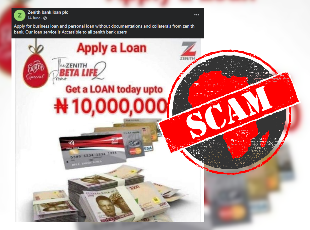 Nigerians, Beware of Facebook Account Impersonating Zenith Bank and Offering Fake Loans