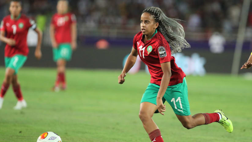 Fatima Tagnaout of Morocco during the 2022 Women's Africa Cup of Nations Final between Morocco and South Africa