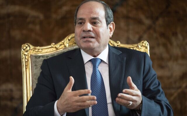 Egypt's President Abdel Fattah El-Sisi speaks while meeting with US Secretary of State Antony Blinken, at Al-Ittihadiya Palace in Cairo, Oct. 15, 2023. (AP Photo/Jacquelyn Martin, Pool)