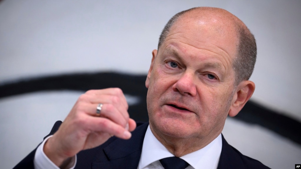 Federal Chancellor Olaf Scholz speaks at a press conference in Berlin, Nov. 7, 2023.