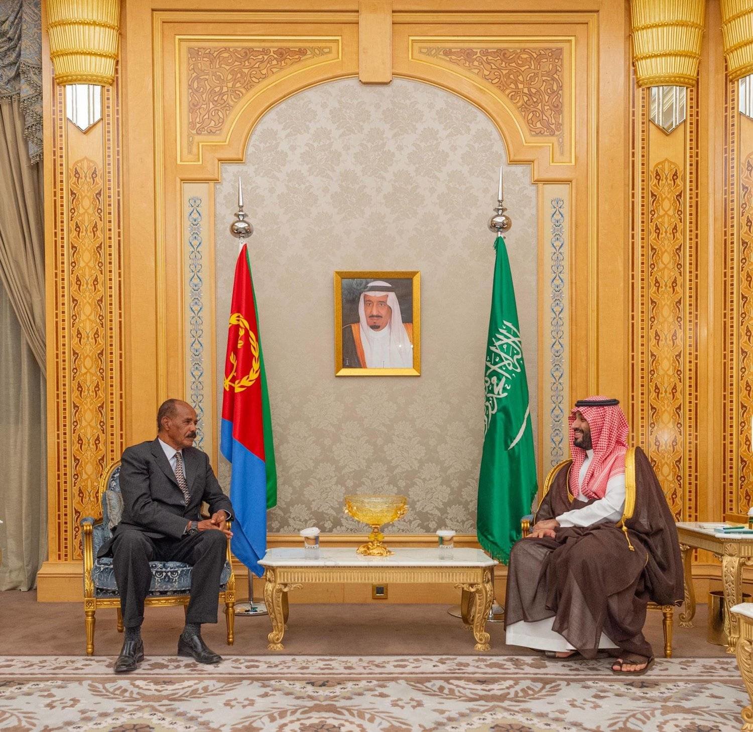 Prince Mohammed bin Salman bin Abdulaziz, Crown Prince and Prime Minister, meets with Eritrea’s President Isaias Afwerki in Riyadh on Monday. (SPA)