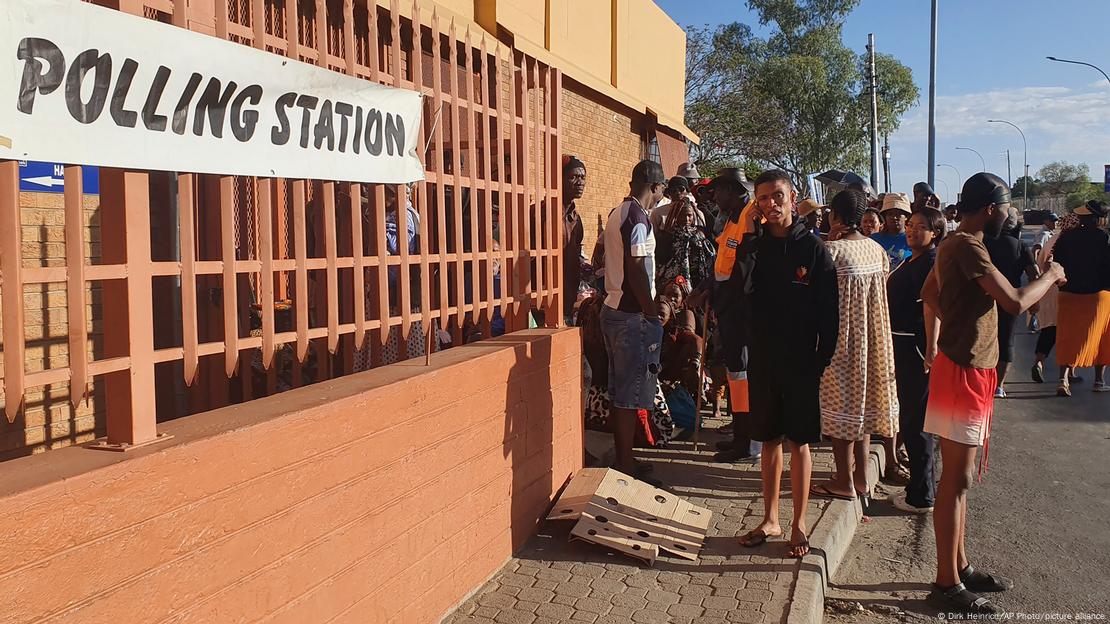 Namibians queue to cast their votes in a presidential election in Windhoek, Namibia Wednesday, Nov. 27, 2024. 