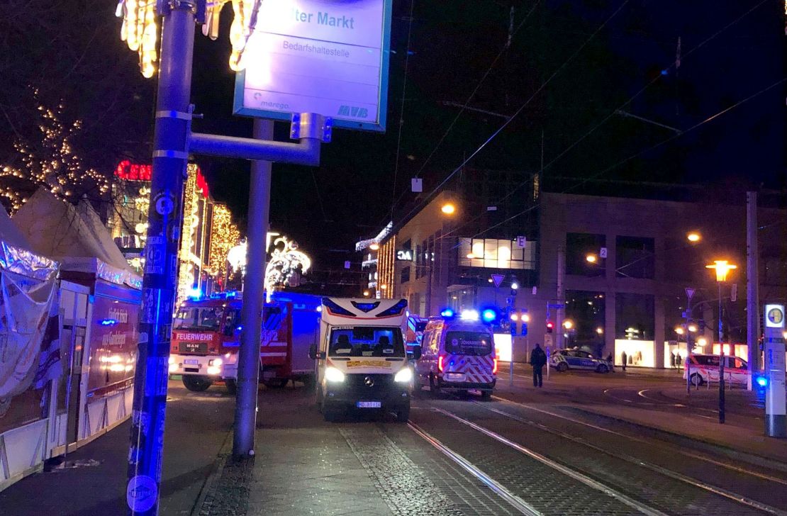 Emergency services respond to the attack in Magdeburg on Friday night.