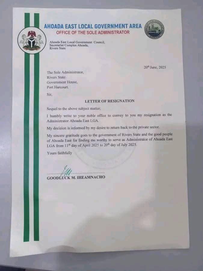The resignation letter allegedly written by the administrator (1)