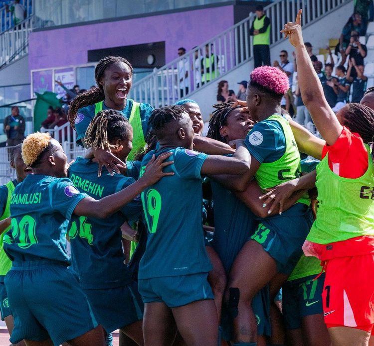 Super Falcons of Nigeria celebrate victory against South Africa