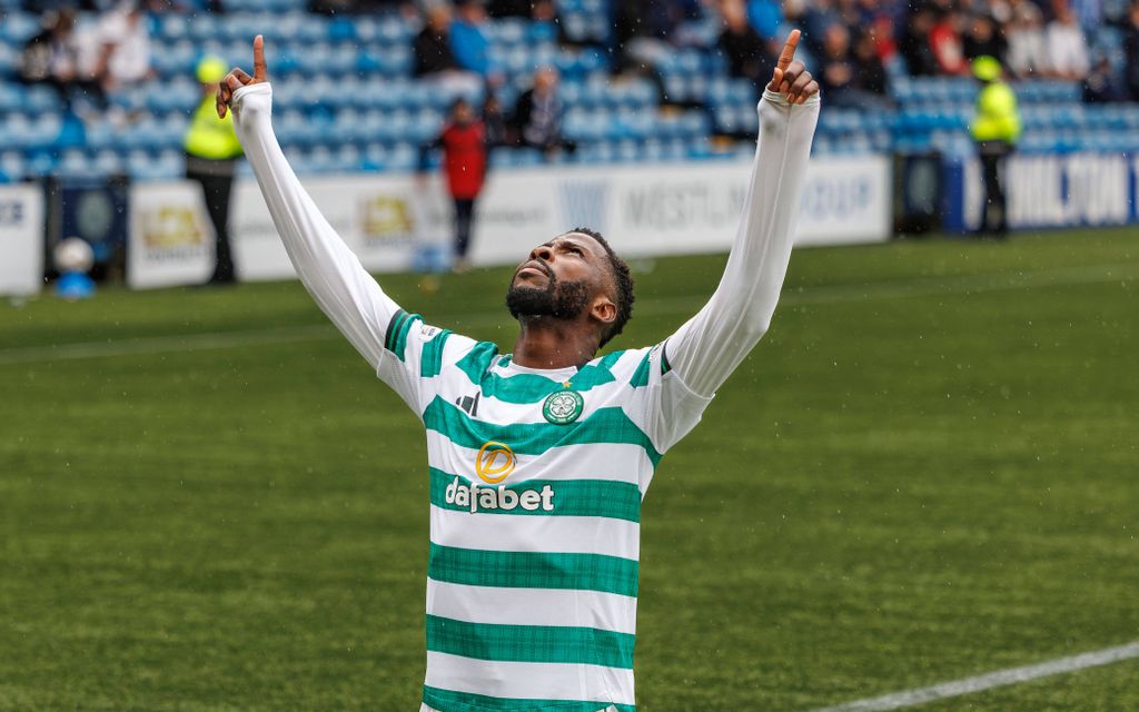 Kelechi Iheanacho celebrating the win. Celtic V Kilmarnock, Scottish Premiership, 14 September 2025 Kilmarnock BBSP Rugby Park