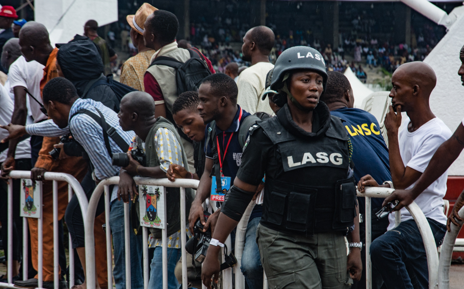 A Nigerian police officer at the Eyo festival in Lagos