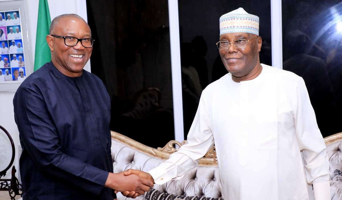 L-R: Former presidential candidate, Peter Obi and ex-Vice President, Atiku Abubakar